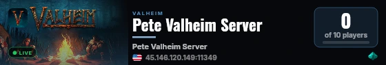 Pete Valheim Server live status badge