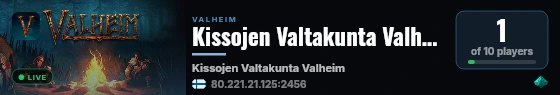 Kissojen Valtakunta Valheim live status badge