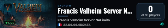 Francis Valheim Server NoLimits live status badge