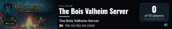 The Bois Valheim Server live status badge