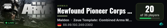 Newfound Pioneer Corps Arma 3 live status badge