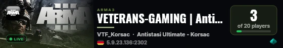 VETERANS-GAMING | Antistasi Ultimate | TS3.VETERANS-GAMING.COM live status badge