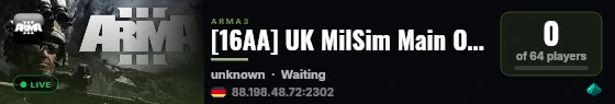 [16AA] UK MilSim Main Operations Server live status badge