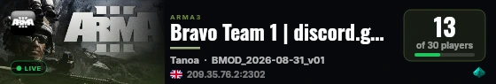 Bravo Team 1 | discord.gg/BZmx9f6 | Casual Milsim live status badge