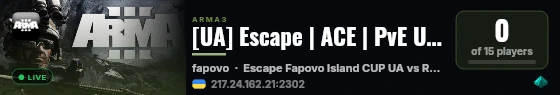 [UA] Escape | ACE | PvE UAvsRU (http://bit.ly/arma3coop) live status badge