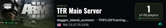 TFR Main Server live status badge