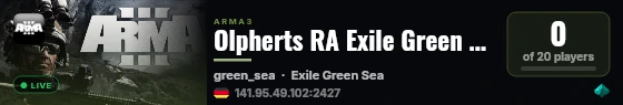 Olpherts RA Exile Green Sea PVE Server live status badge