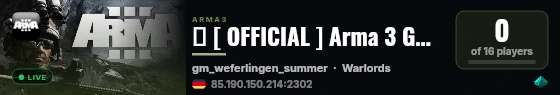 � [ OFFICIAL ] Arma 3 GM Warlords EU 01 live status badge