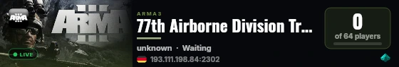 77th Airborne Division Trainingsserver live status badge