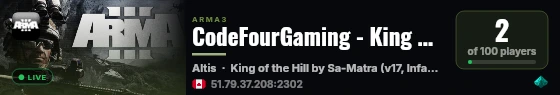 CodeFourGaming - King of the Hill US#2 - First Person Infantry live status badge