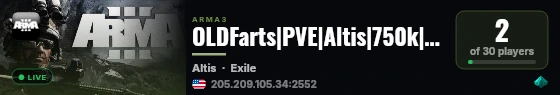 OLDFarts|PVE|Altis|750k|AWS|VG|AI-BASERAIDS|FPS++ live status badge