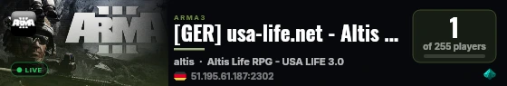 [GER] usa-life.net - Altis Life | Neuanfang am 24.10.25 (WIPE) live status badge