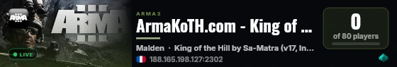 ArmaKoTH.com - King of the Hill #EU1 Malden Infantry - MGT live status badge