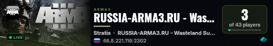 RUSSIA-ARMA3.RU - Wasteland Survival SC KOTH PvPvE live status badge