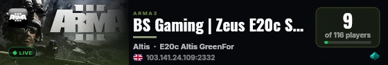 BS Gaming | Zeus E20c Server live status badge