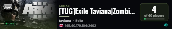 [TUG]Exile Taviana|Zombies|AI|Missions|Quests|XP|Perks|+ live status badge