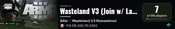 Wasteland V3 (Join w/ Launcher) live status badge