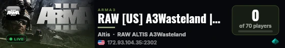 RAW [US] A3Wasteland |Altis|Halo|Bases|Parking|Ships|Rebuilt live status badge