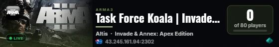 Task Force Koala | Invade & Annex | discord.gg/SVnmS4GRQU live status badge