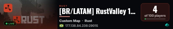 [BR/LATAM] RustValley 10x PVE+ |Armas Lendarias| Raidable Bases live status badge