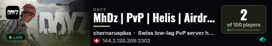 MhDz | PvP | Helis | Airdrop | HighLoot | KOTH | Bases live status badge