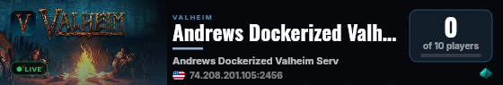 Andrews Dockerized Valheim Server live status badge