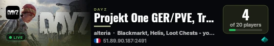 Projekt One GER/PVE, Trader, Blackmarkt live status badge