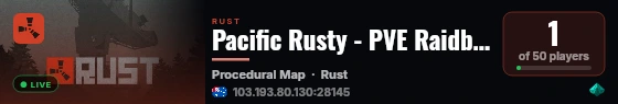 Pacific Rusty - PVE Raidbases/events/zlvls/tp/skins/backpack an live status badge