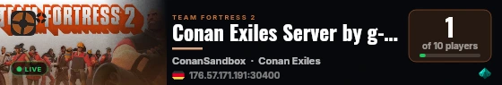Conan Exiles Server by g-portal.com live status badge