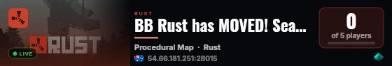 BB Rust has MOVED! Search 'BB Rust' under COMMUNITY tab live status badge