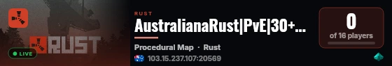 AustralianaRust|PvE|30+PremiumEvents live status badge