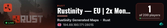 Rustinity — EU | 2x Monthly | Vanilla+ | No BP Wipes live status badge