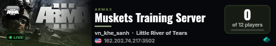 Muskets Training Server live status badge