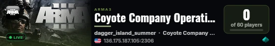 Coyote Company Operations/Training Server | Server 1 live status badge