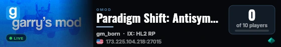 Paradigm Shift: Antisymmetria live status badge