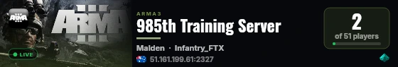 985th Training Server live status badge