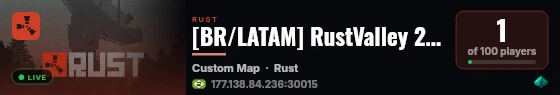 [BR/LATAM] RustValley 2X PVE |ARMAS LENDARIAS |RAIDABLE BASES| live status badge