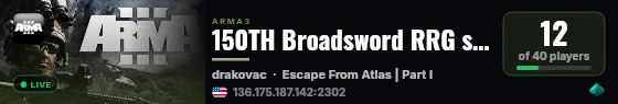 150TH Broadsword RRG server live status badge