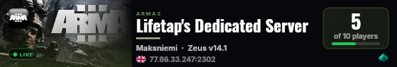 Lifetap's Dedicated Server live status badge