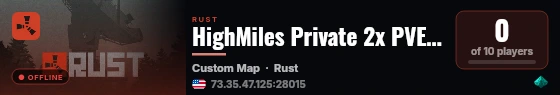 HighMiles Private 2x PVE Server live status badge