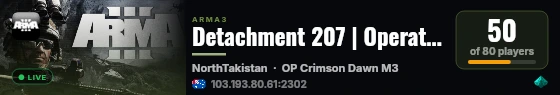 Detachment 207 | Operations server - discord.gg/kBw8QBAqrR live status badge