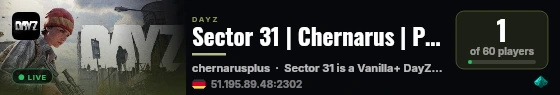 Sector 31 | Chernarus | PvP | Nederlands/Belgisch/English live status badge