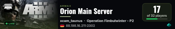 Orion Main Server live status badge