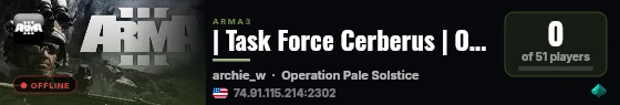 | Task Force Cerberus | Operations Server live status badge