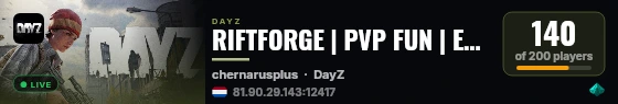 RIFTFORGE | PVP FUN | Events+ | Loot Overload | Cars & Helis | Fish & Trader live status badge