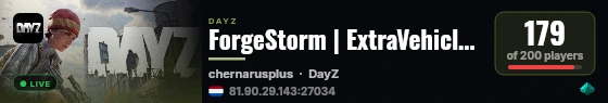 ForgeStorm | ExtraVehicles | No Toxic Zones | Trade Stations | Pioneer Fun | Weekend Tournaments live status badge