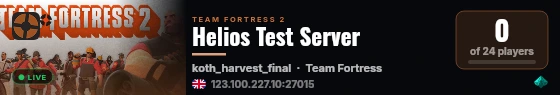 Helios Test Server live status badge