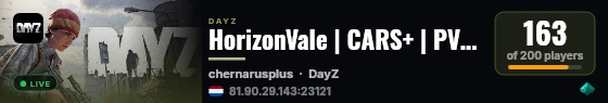 HorizonVale | CARS+ | PVP | TRADER | BASE | C4 | LOOT live status badge