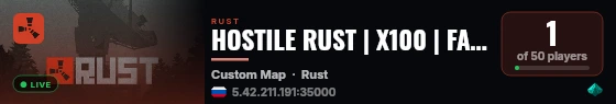 HOSTILE RUST | X100 | FAST LOOT | PVP | CLANS | 27.08 live status badge
