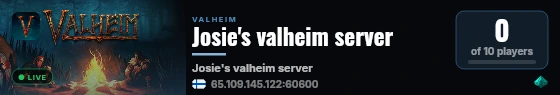 Josie's valheim server live status badge